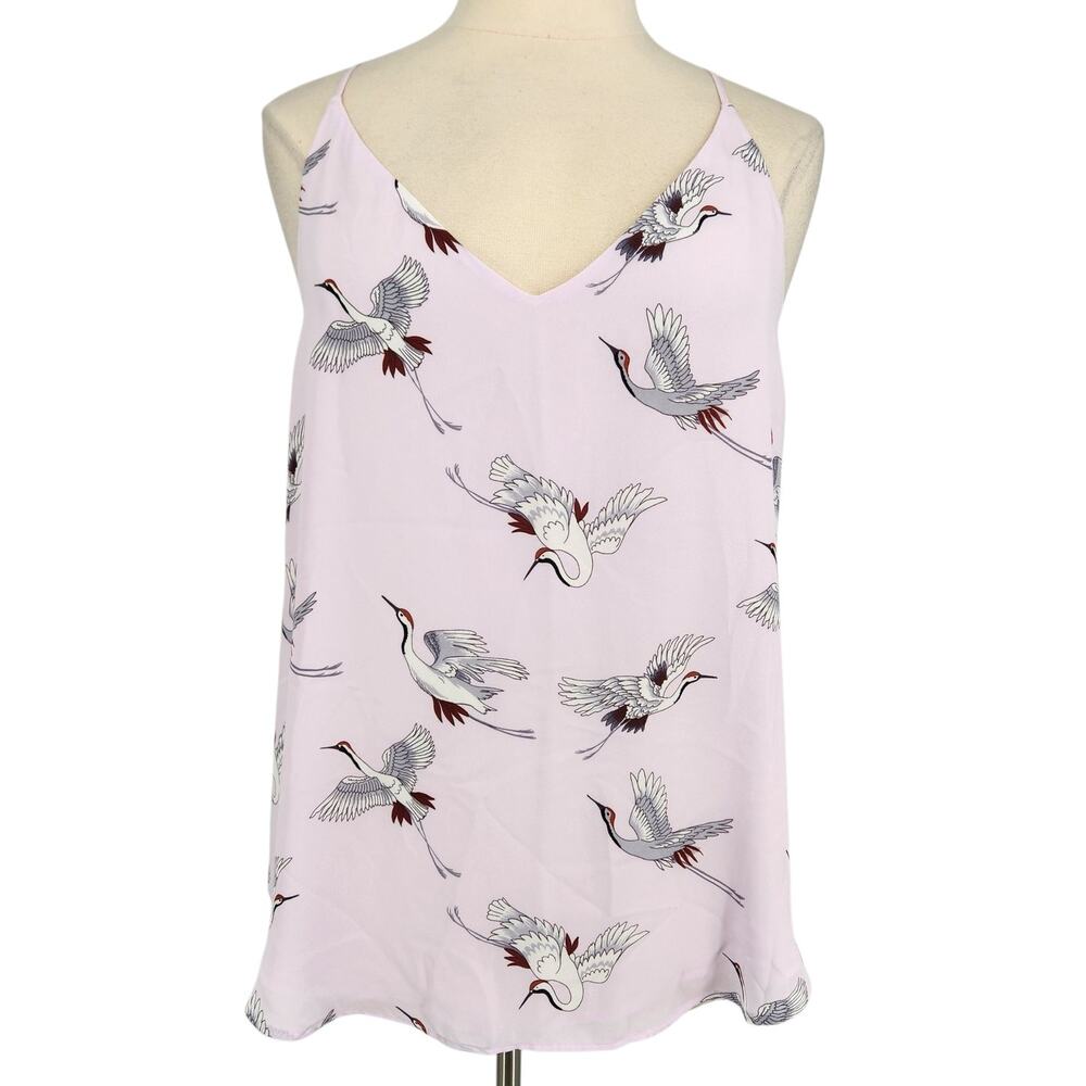 LOFT Crane Print Cami Top – Light Pink with Flying Bird Motif NWT